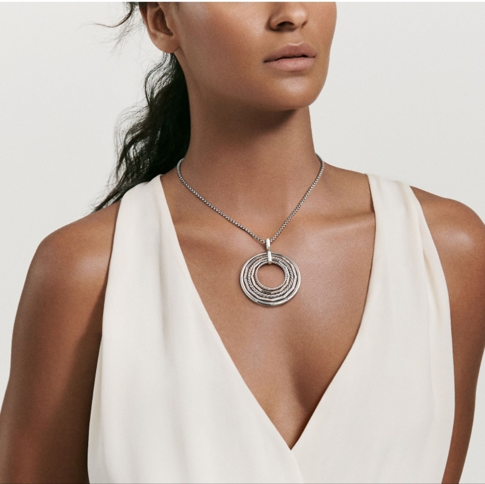 David Yurman Large Sterling Silver & Diamonds Stax Necklace